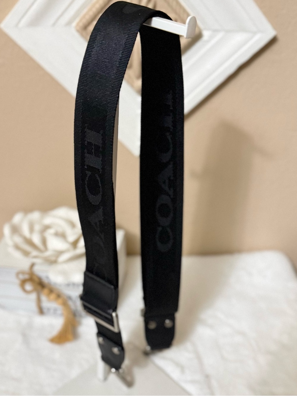 Coach Black Woven Logo Messenger Strap
